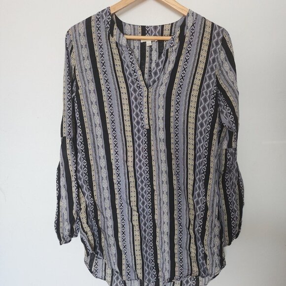 Umgee Striped Black Tunic Blouse Large Geometric - Picture 1 of 7
